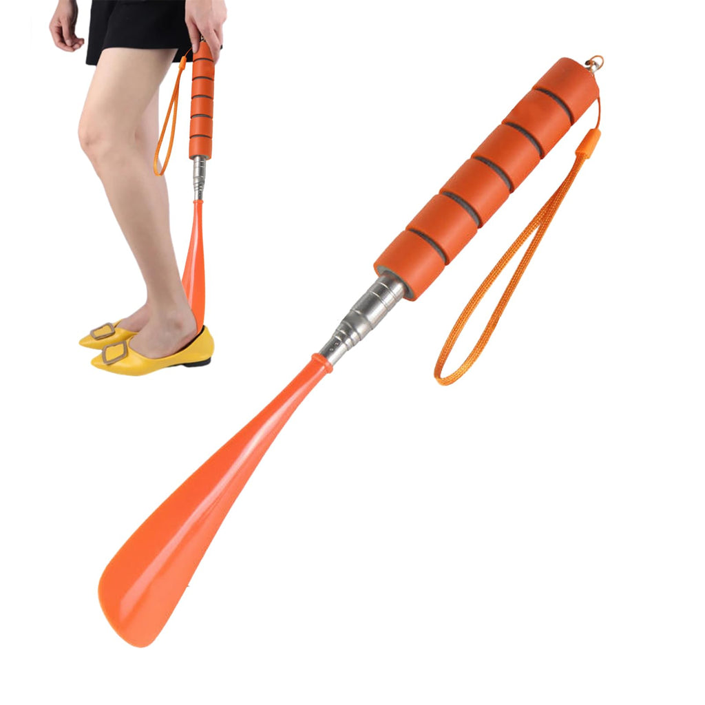 Chave de Sapato de Metal Genérico com Cabo Longo Ajustável de Aço Inoxidável Ferramenta Auxiliar para Homens Mulheres Meninos Meninas 1 Laranja