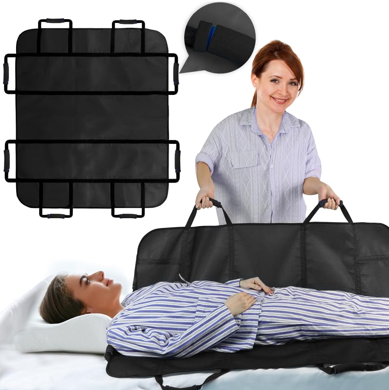 Lençol de Transferência Lavável para Idosos com 8 Alças para Auxiliar na Movimentação/Elevação/Giro de Pacientes Acamados.